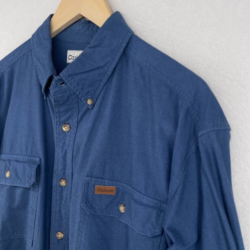 CARHARTT Shirt Mens L Long Sleeve Workwear Utility Button Down Cotton Blue S108